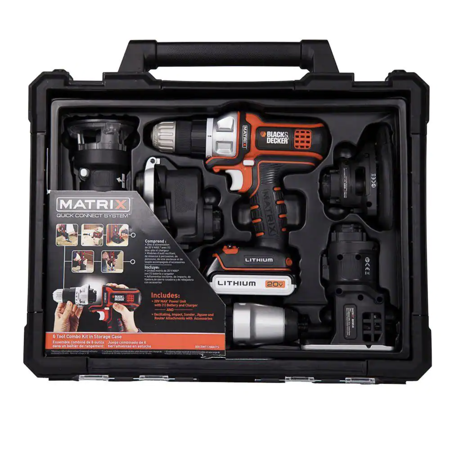 Black + Decker 20-Volt Max Lithium-Ion Cordless Matrix Combo Kit with Storage Case. 6-Tool (BDCDMT1206KITC)