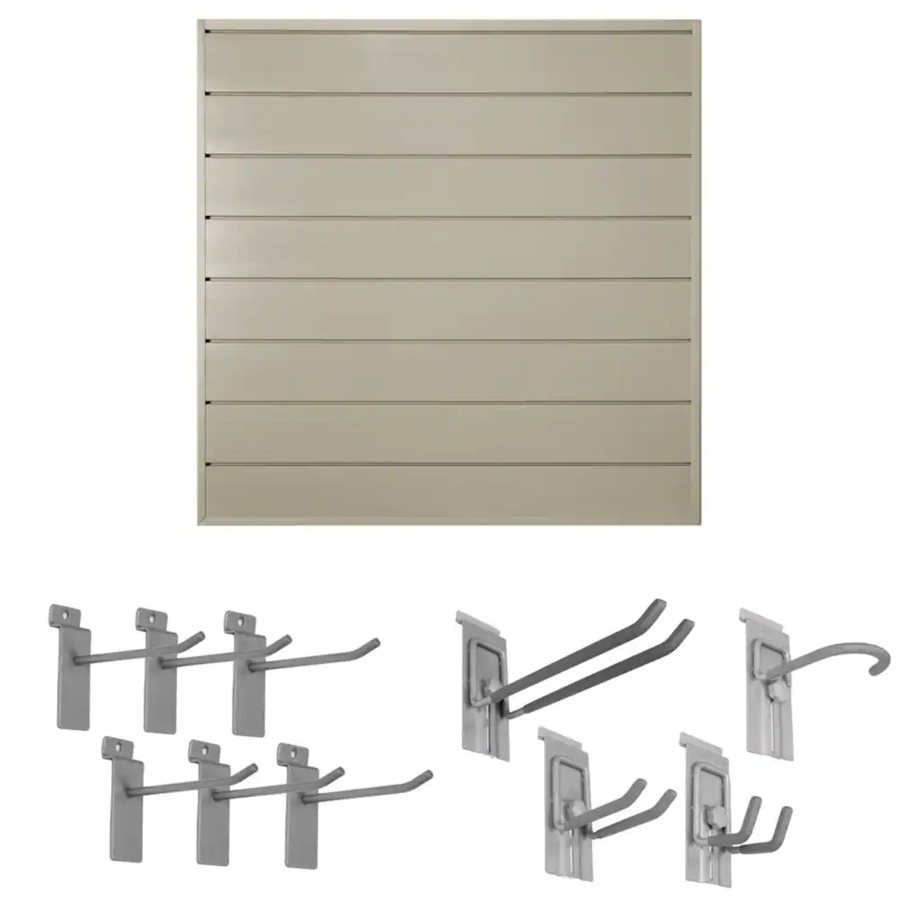 Crownwall 48 in. H x 48 in. W Starter Bundle PVC Slatwall Panel Set with Locking Hook Kit in Sandstone (10-Piece)