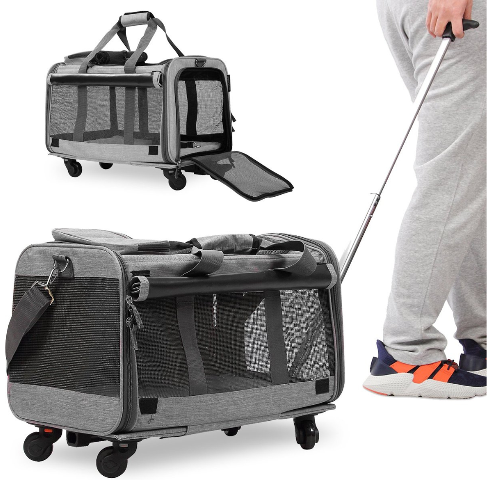 Kopeks Detachable Wheel Dog & Cat Carrier Bag. Grey