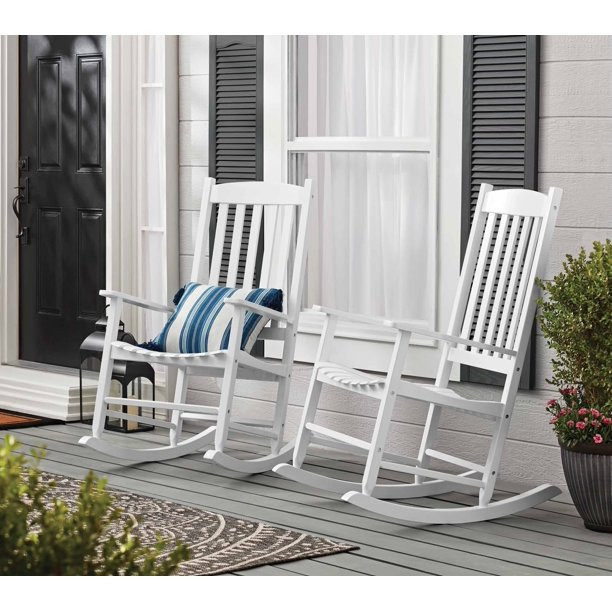 Mainstays Outdoor Wood Porch Rocking Chair. White Color. Weather Resistant Finish