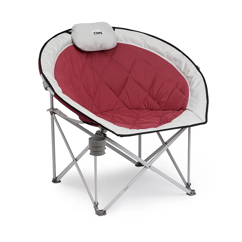 Core Equipment Oversized Padded Round Moon Outdoor Camping Folding Chair. Wine