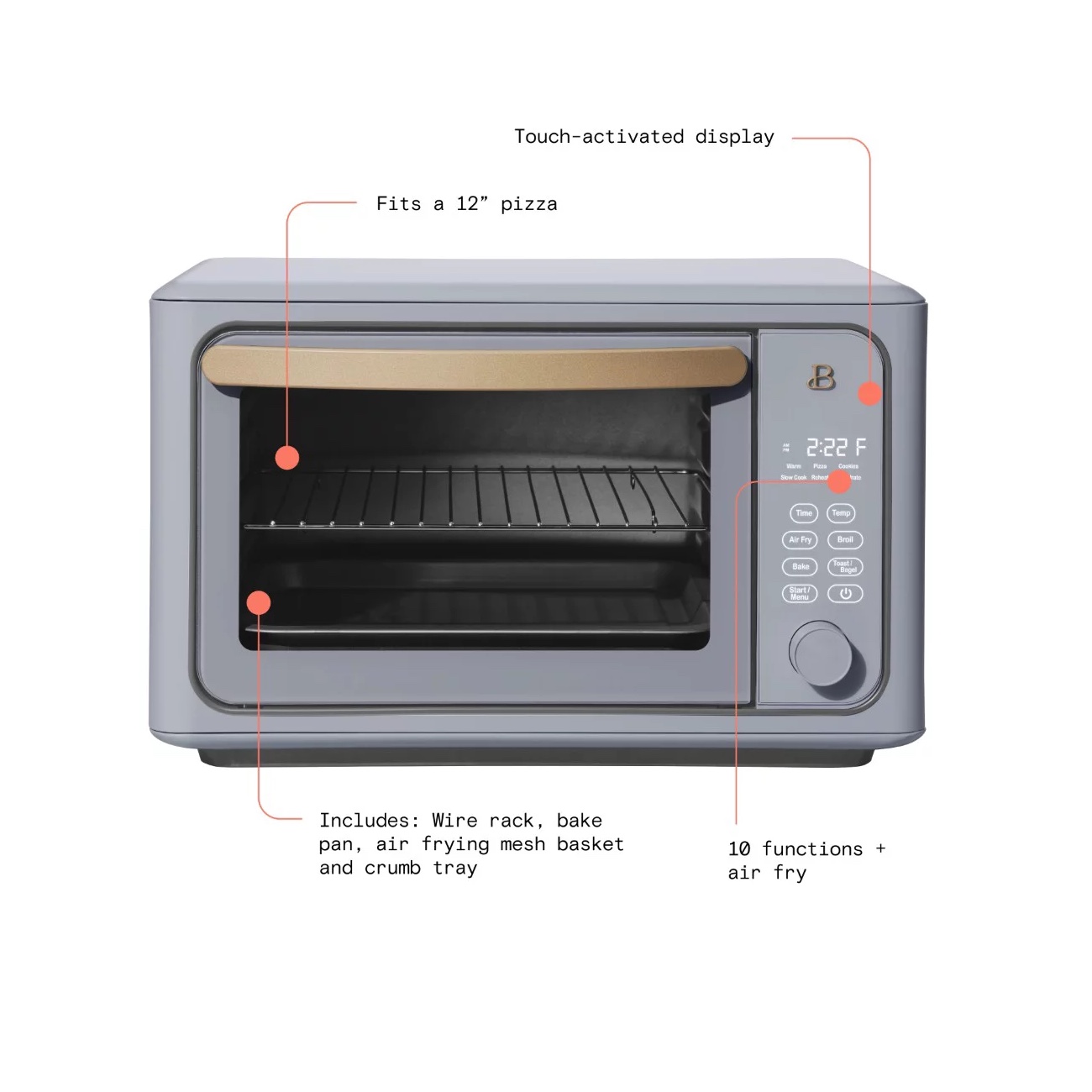 Beautiful 6 Slice Touchscreen Air Fryer Toaster Oven. Cornflower Blue by Drew Barrymore