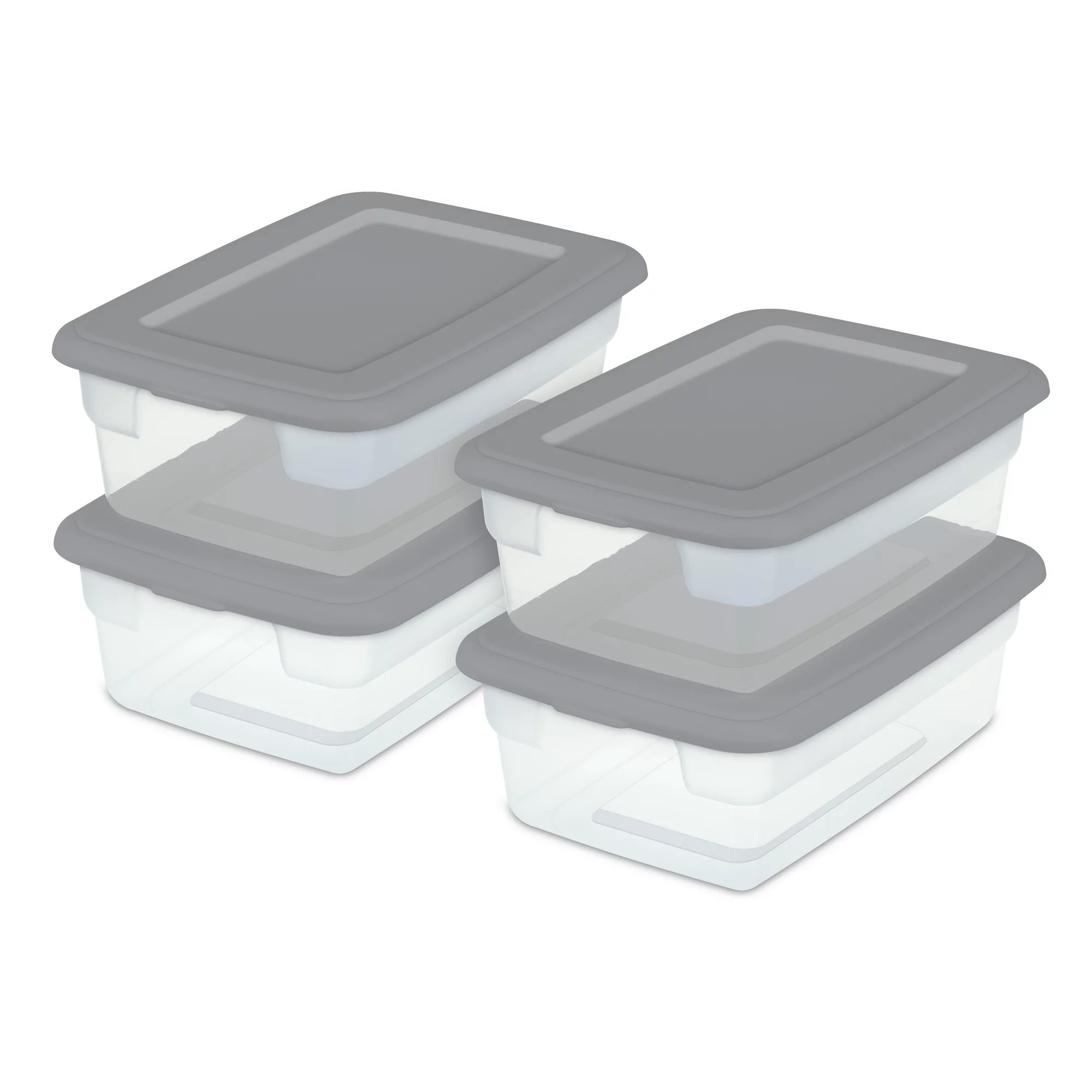 Sterilite 3 Gallon Plastic Storage Box. Gray and Clear. 16 Count