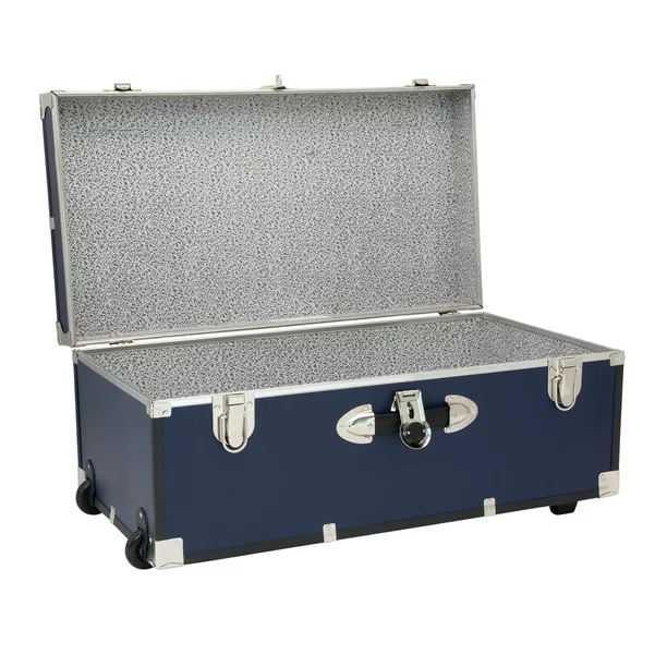 Seward Trunks Explorer 30″ Trunk with Wheels. Wood Storage Trunk for Adults. Navy Blue