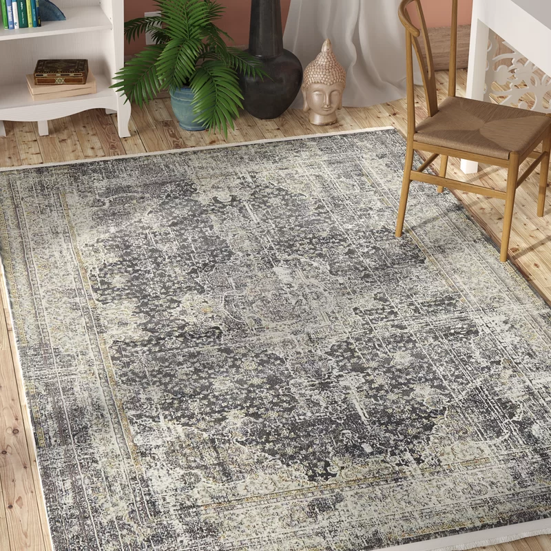 Langley Street Folmar Machine Woven/Power Loomed Performance Dark Gray Rug. Rectangle 10′ x 13′