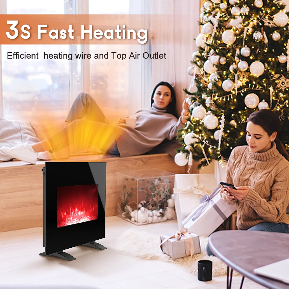LifePlus 26″ 1500-Watt Freestanding or Wall Mounted Electric Fireplace Heater. Black