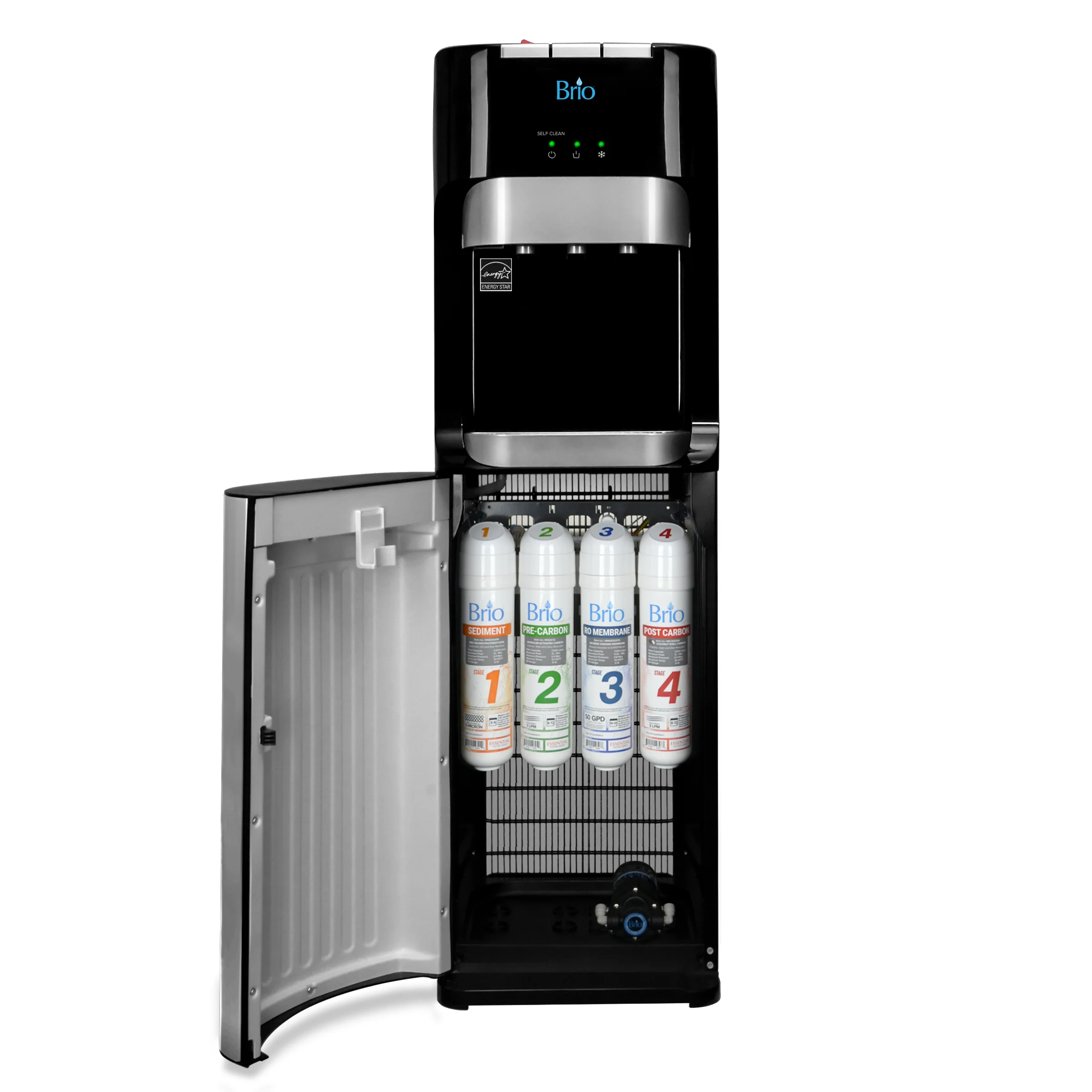 Brio Black Freestanding Bottleless Electric Filtered Water Cooler. CLPOURO420SCV2
