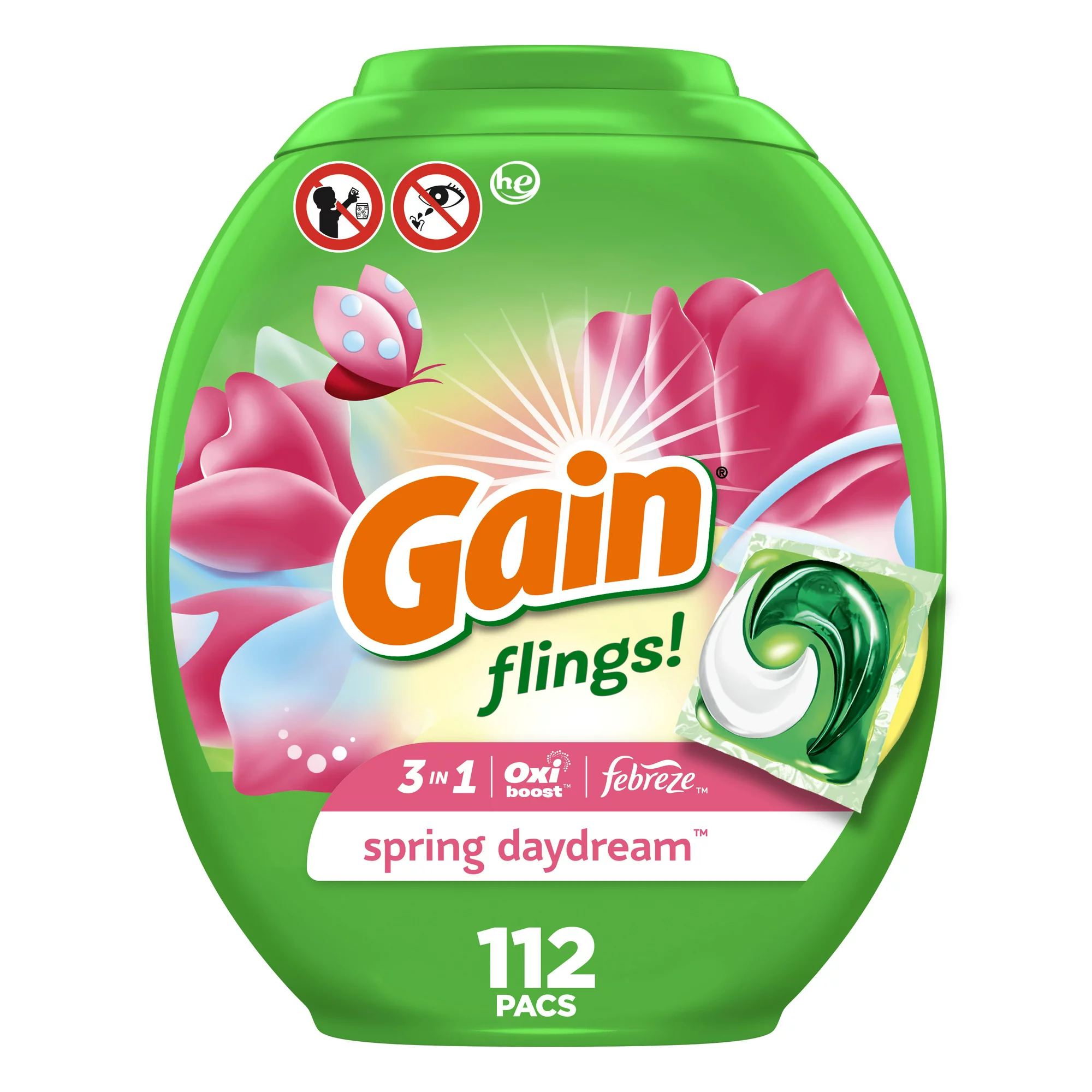 Gain Flings Laundry Detergent Soap Pacs. 112 Ct. Spring Daydream