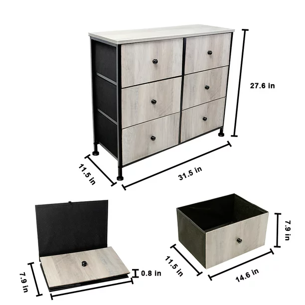 Cheflaud Drawer Dresser. Wide 6 Fabric Storage Drawers. Bedroom Furniture Set Chester Drawers. Greige