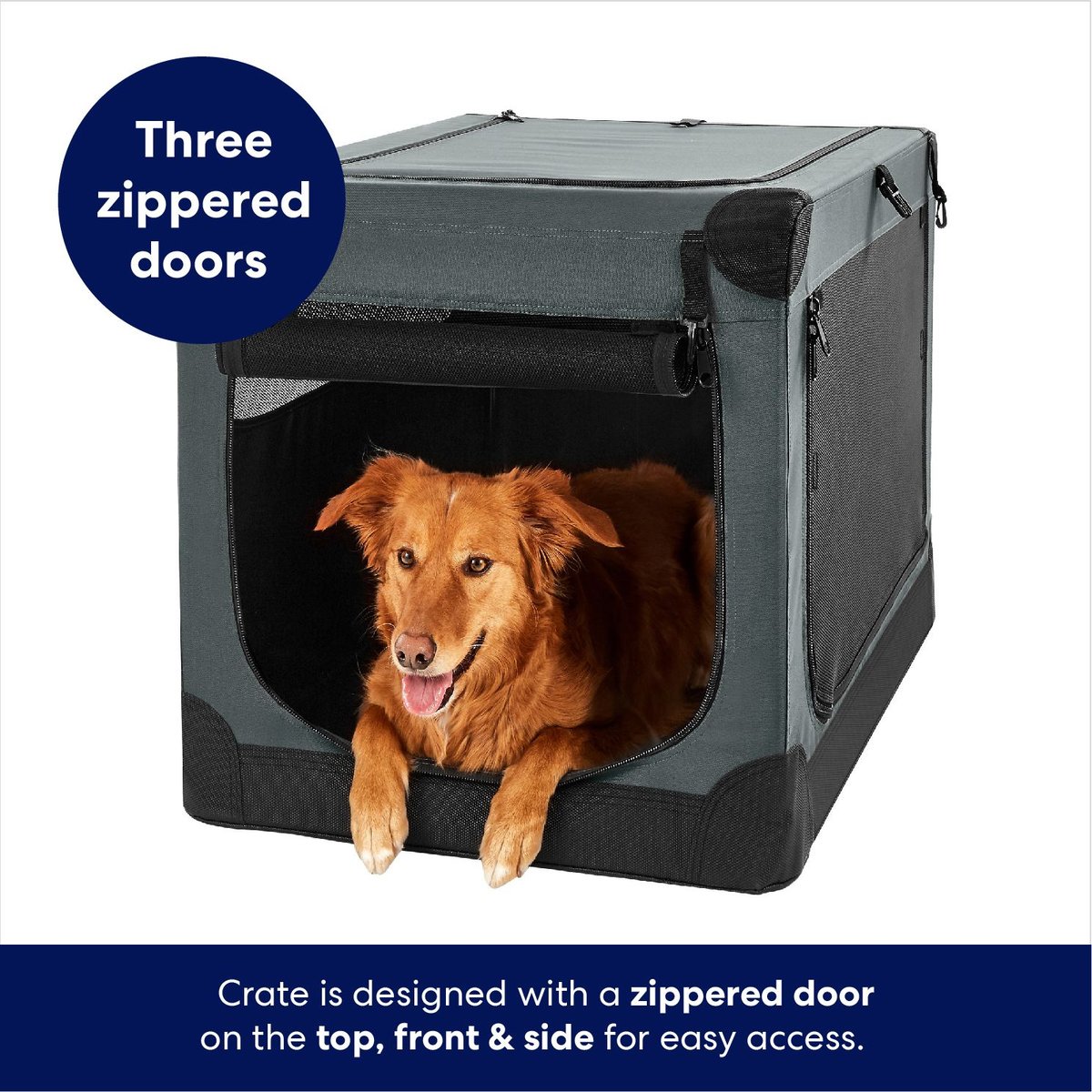 Frisco 36-Inch Indoor & Outdoor 3-Door Collapsible Soft-Sided Dog & Small Pet Crate. Dark Gray