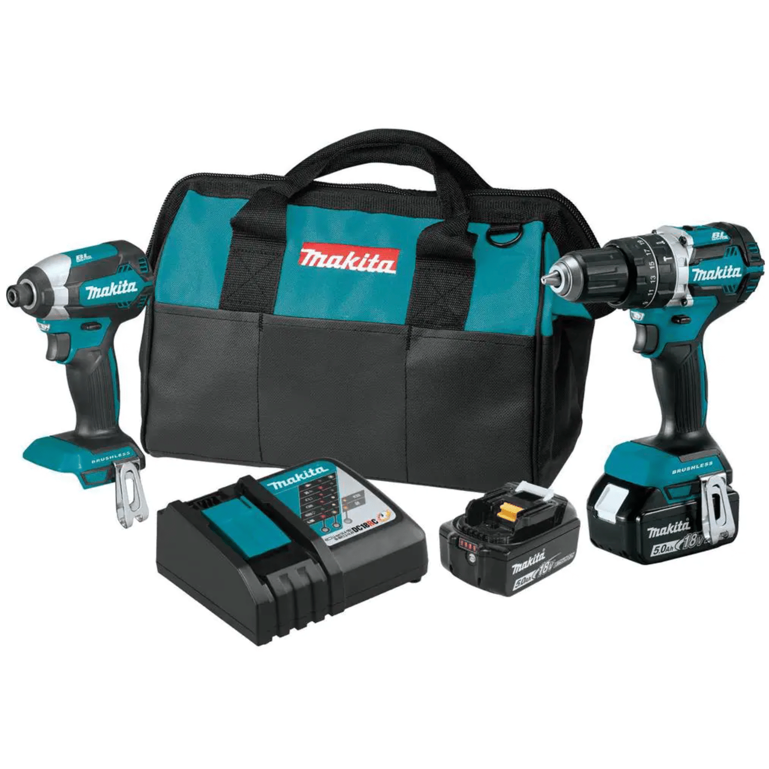 Makita XT269T 18-Volt LXT Lithium-Ion Brushless Cordless 2-Piece Combo Kit (Hammer Drill/ Impact Driver) 5.0 Ah