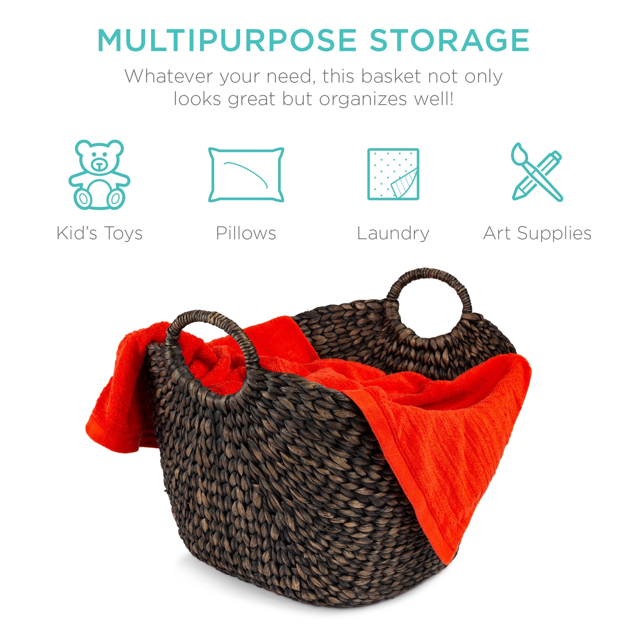 Best Choice Products Portable Large Hand Woven Wicker Braided Storage Laundry Basket Organizer