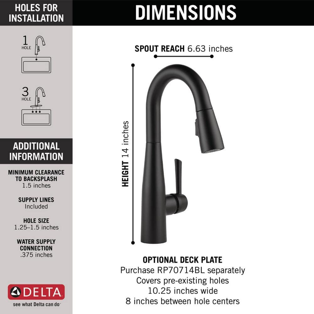 Delta Essa Single-Handle Bar Faucet With MagnaTite Docking In Matte Black