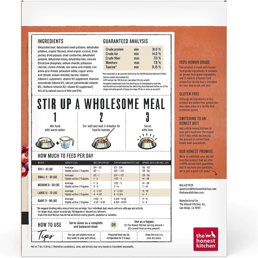 The Honest Kitchen Beef Recipe Grain-Free Dehydrated Dog Food. 7-lb box