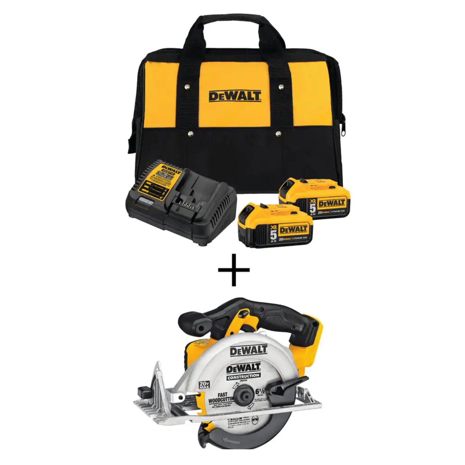 Dewalt 20-Volt Max Cordless 6-1/2 in. Circular Saw with (2) 20-Volt Batteries 5.0Ah & Charger (DCB2052CKW391B)