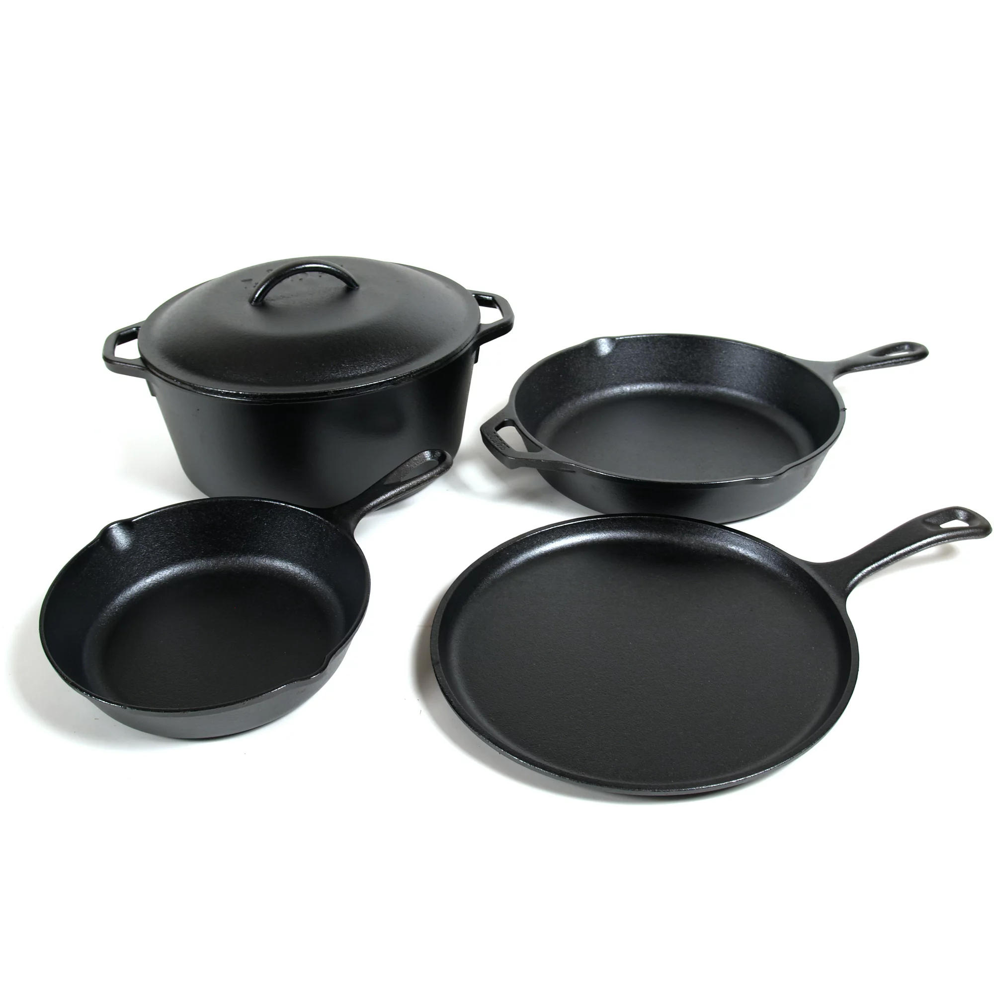 Lodge Seasoned Cast Iron 5-Piece Set with Skillet. Griddle & Dutch Oven