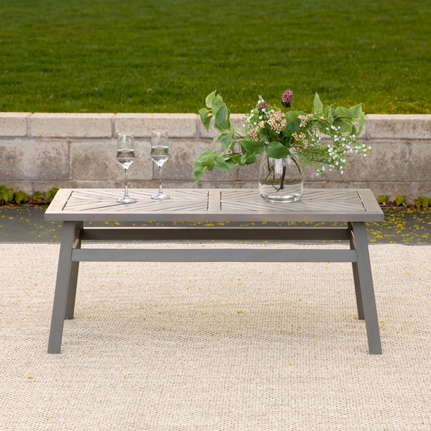 Manor Park Wood Outdoor Coffee Table With Chevron Design. Grey Wash