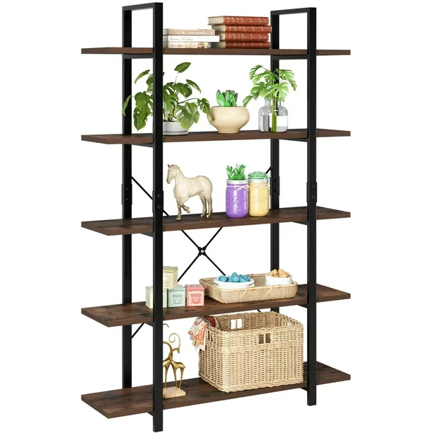 Homfa Industrial 5 Tier Shelves. Free Standing Storage Shelving Unit. Rustic Brown. 47.2″ x 11.4″ x 69.7″