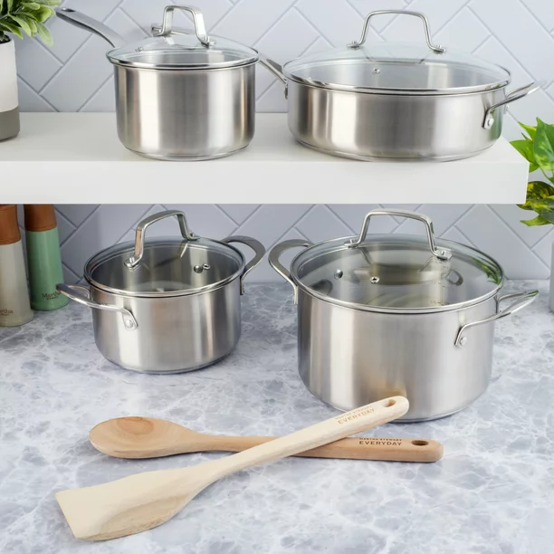 Martha Stewart Everyday Silverberry 10-Piece Matte Silver Stainless Steel Cookware Set