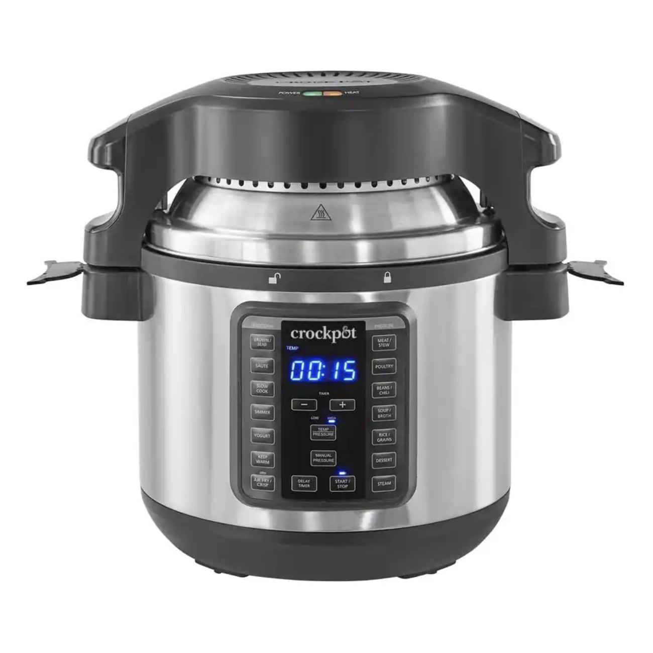 Crock-Pot 8-qt. Express Crock Programmable Slow Cooker and Pressure Cooker with Air Fryer Lid. Silver Stainless Steel