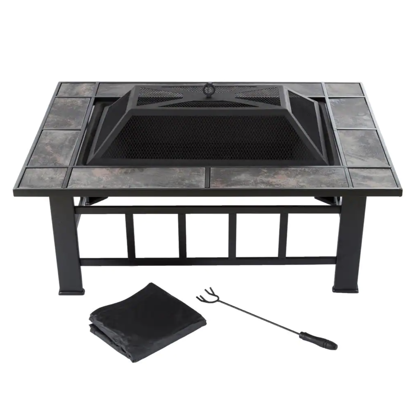 Pure Garden 37 in. Steel Rectangular Tile Fire Pit with Cover