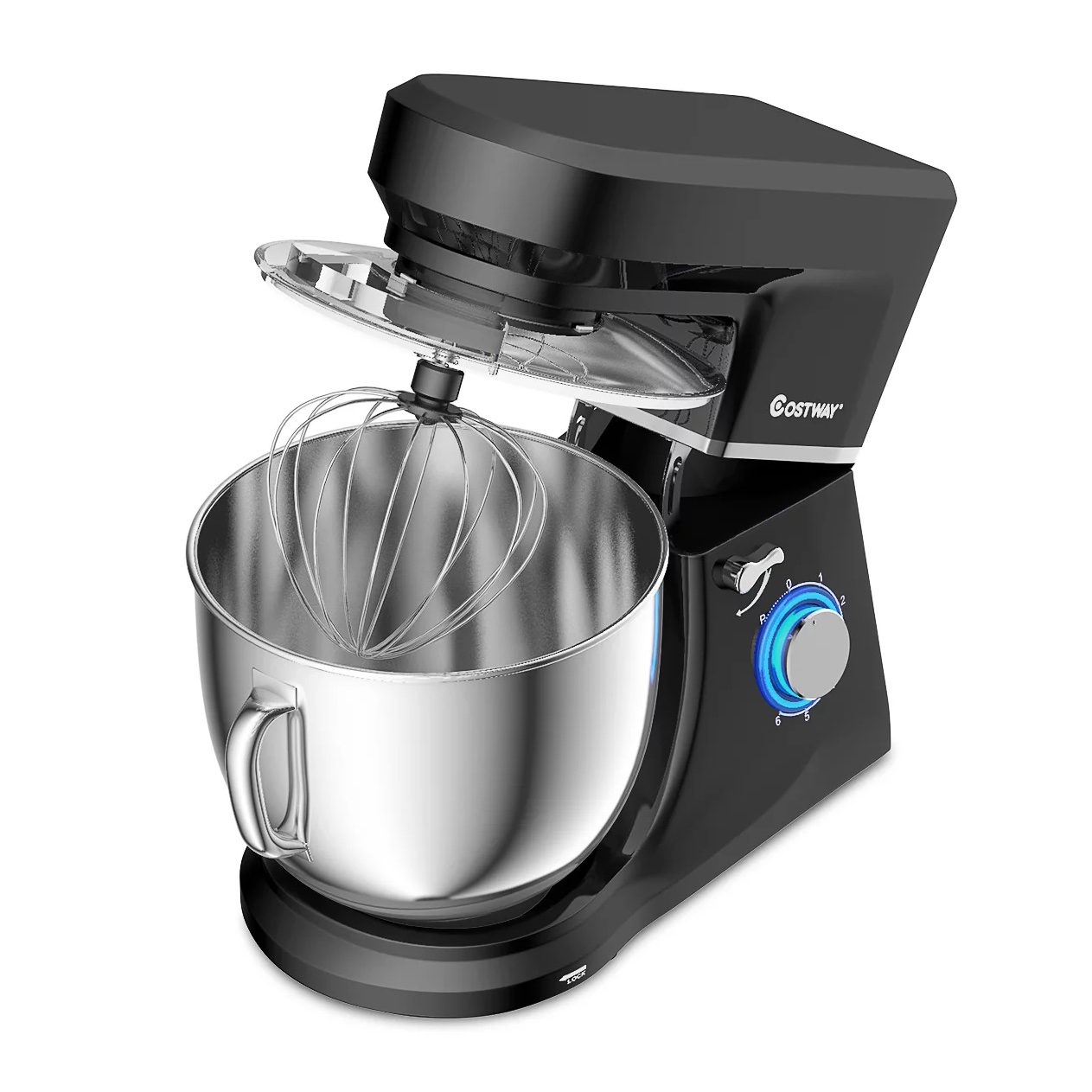 Costway Tilt-Head Stand Mixer 7.5 Qt 6 Speed 660W with Dough Hook. Whisk & Beater. Black