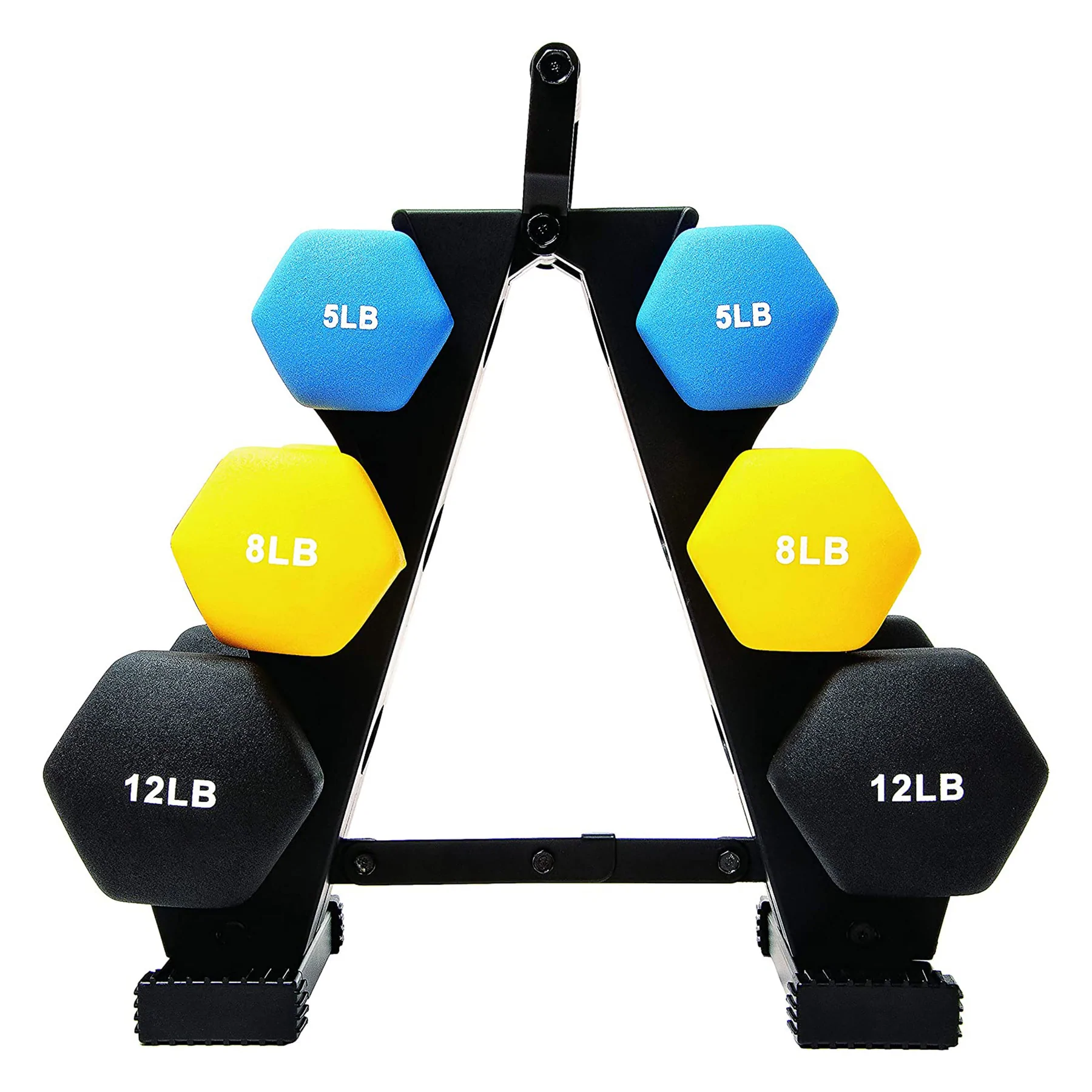 BalanceFrom Fitness 5. 8. and 12 Pound Neoprene Coated Dumbbell Set with Stand