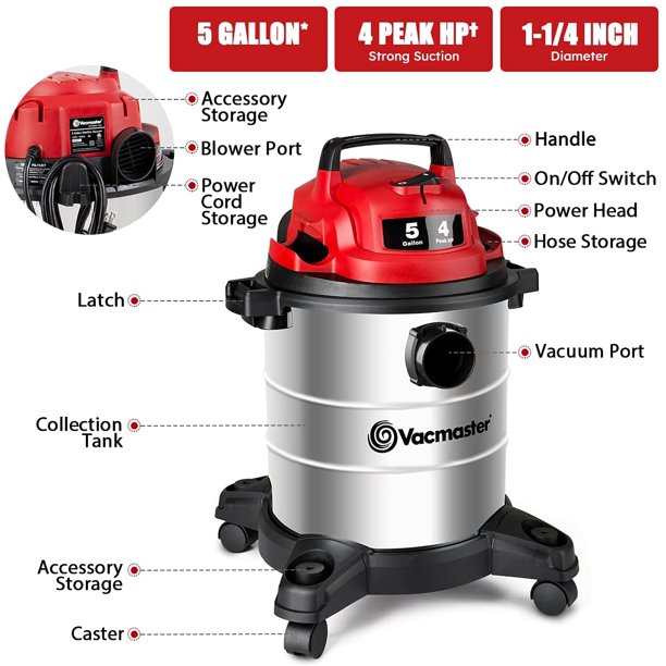 Vacmaster Shop Wet Dry Vacuum. 5 Gallon and 3 Gallon Ash Tank Combo. VOC508S 1102