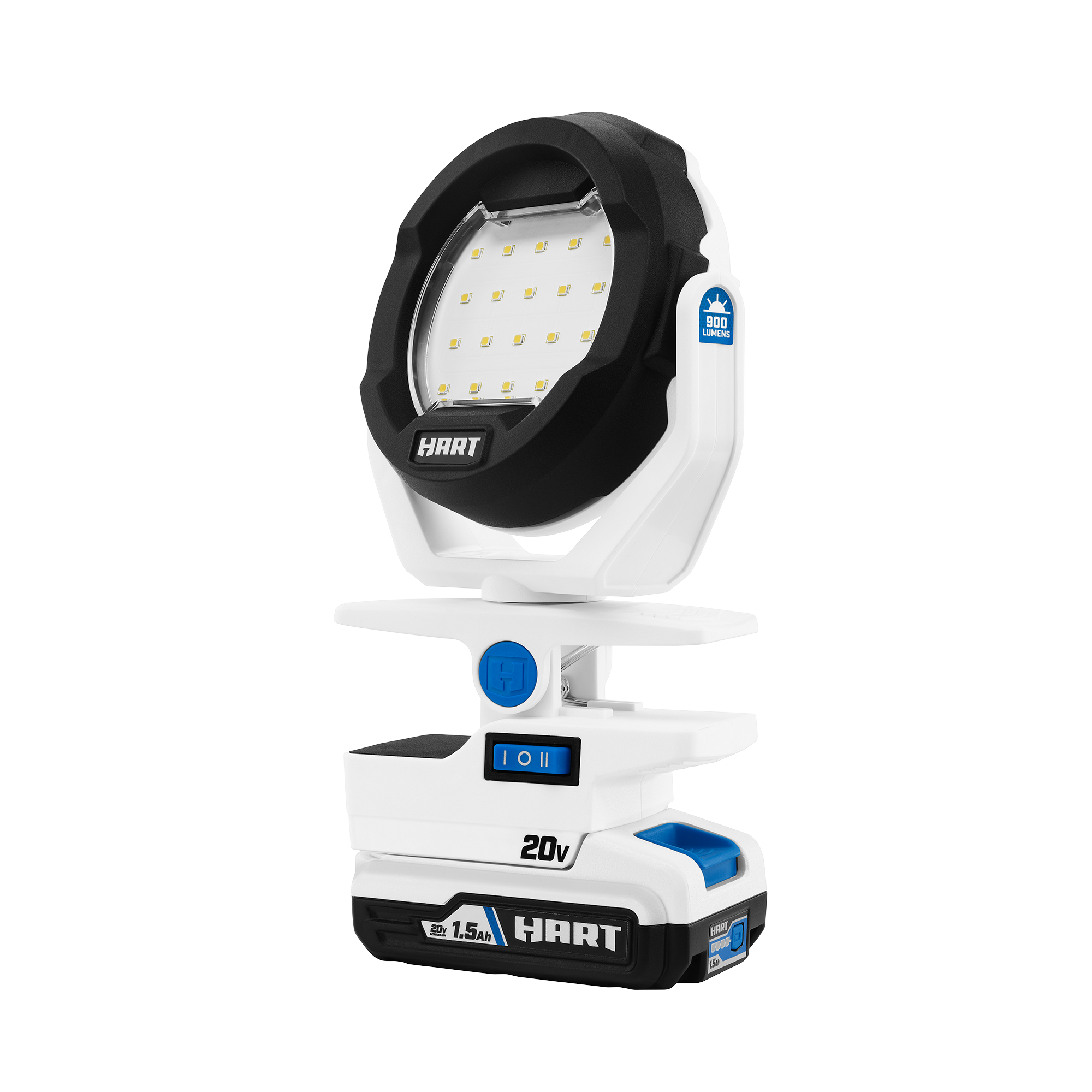 Hart 20-Volt LED Clamping Light Kit (1) 20-Volt Lithium-Ion Battery. 900 Lumens