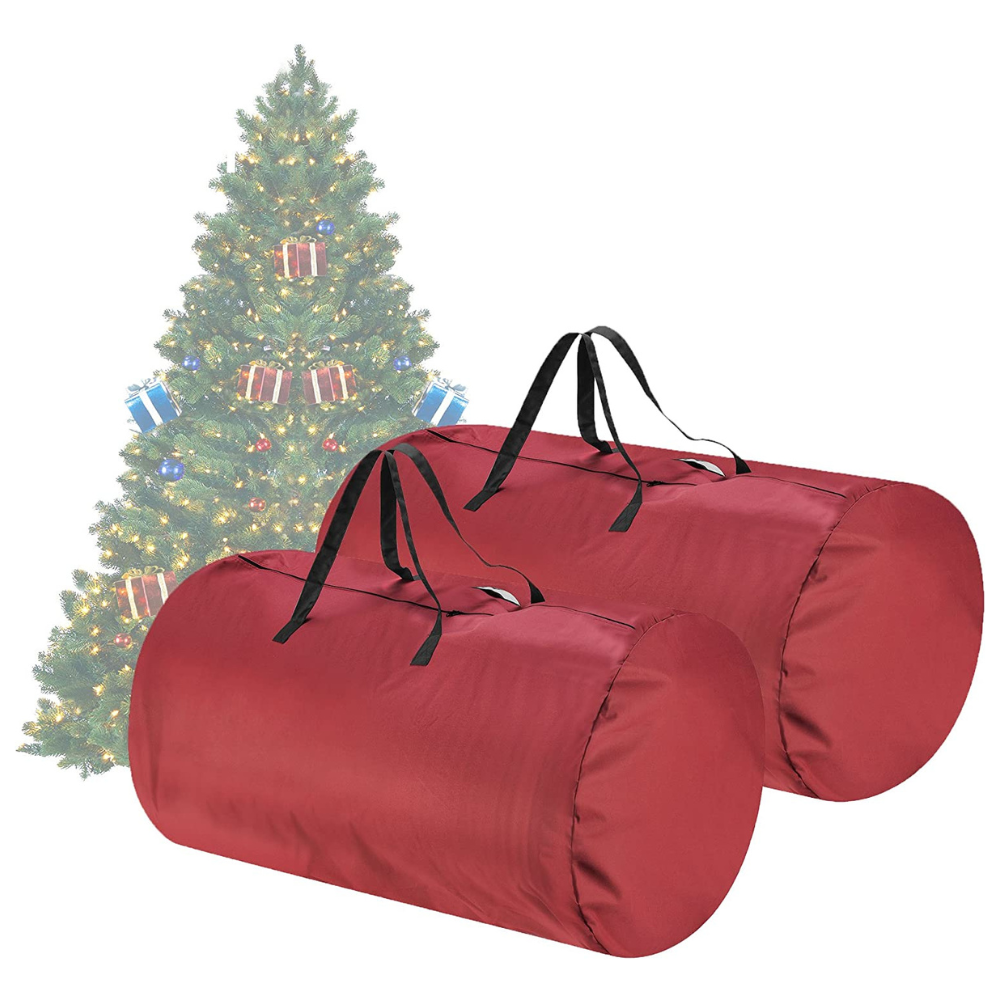 Tiny Tim Totes Christmas Tree Storage Bags for 7.5-16 Ft Artificial Trees. Premium Red Canvas. Set of 2