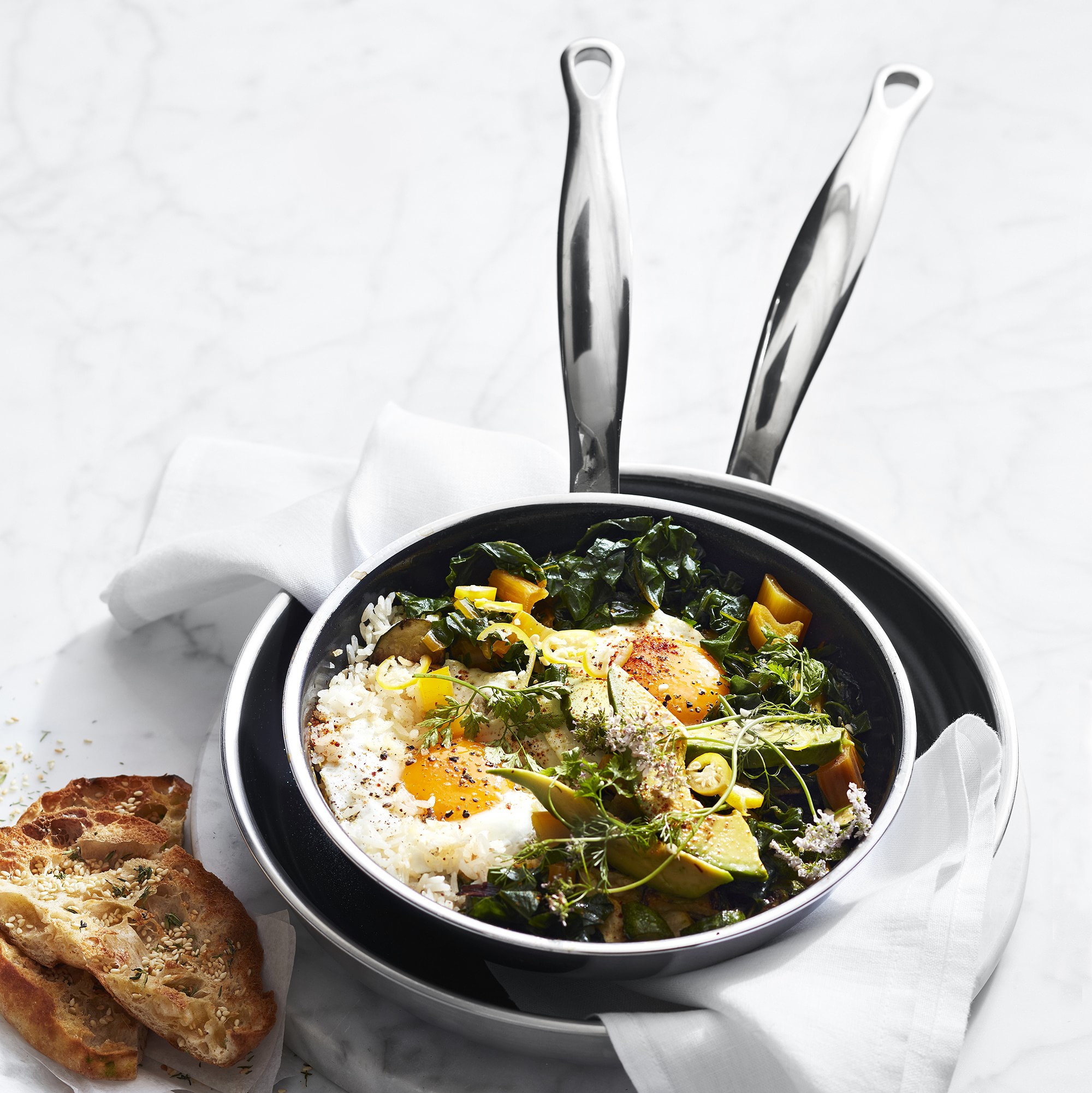 GreenPan Premiere Stainless-Steel Ceramic Nonstick Fry Pan. Set of 3