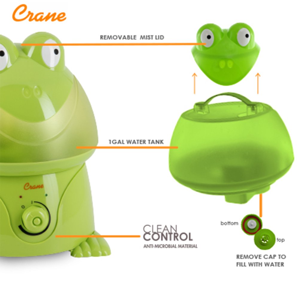Crane USA Adorable Ultrasonic Cool Mist Humidifier. 1 Gallon. 500 Sq Ft Coverage. Frog