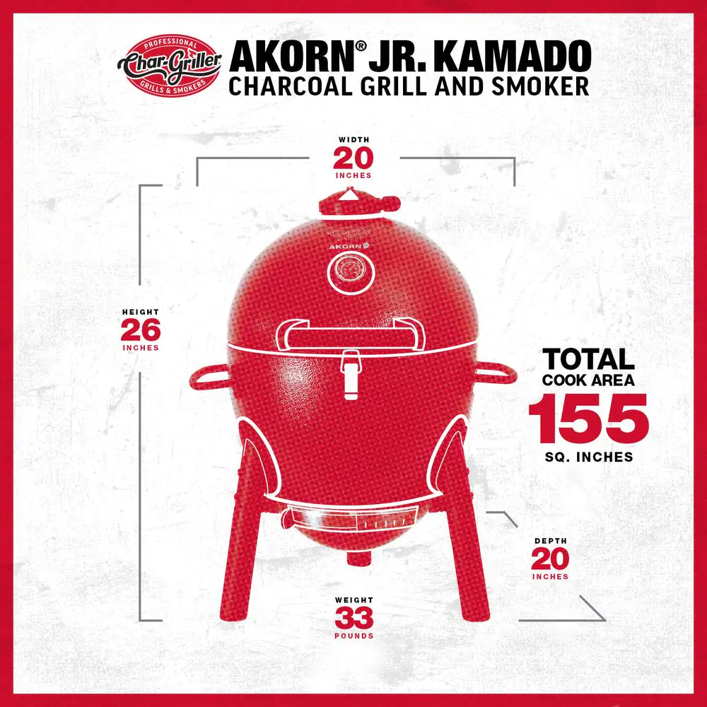 Char-Griller Akorn Kamado Jr. Charcoal Grill In Red
