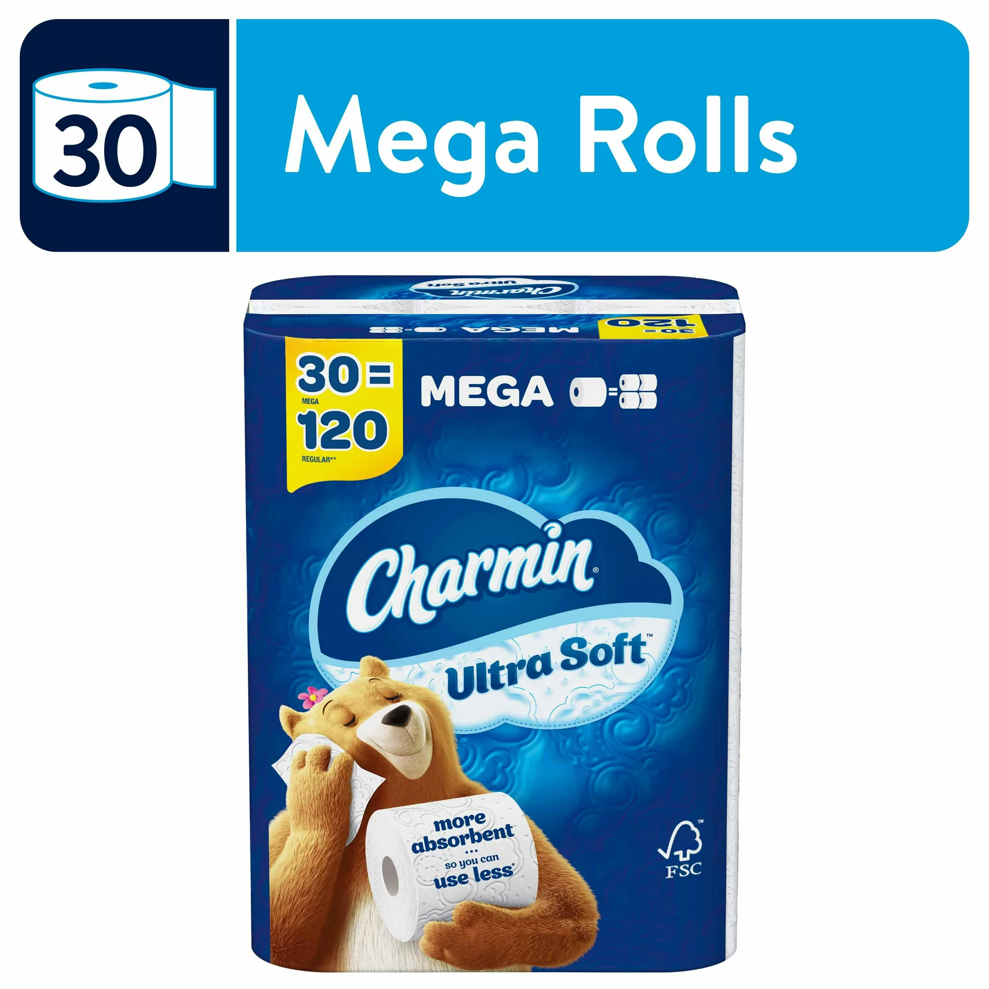 Charmin Ultra Soft Toilet Paper Mega Roll. 244 Sheets Per Roll. 30 Count