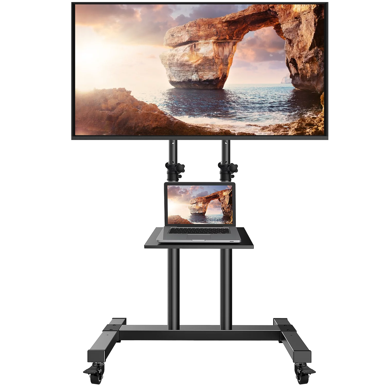 Perlesmith Mobile TV Stand on Wheels for 32-75 inch Flat/Curved TVs With Height Adjustable Floor Trolley Stand