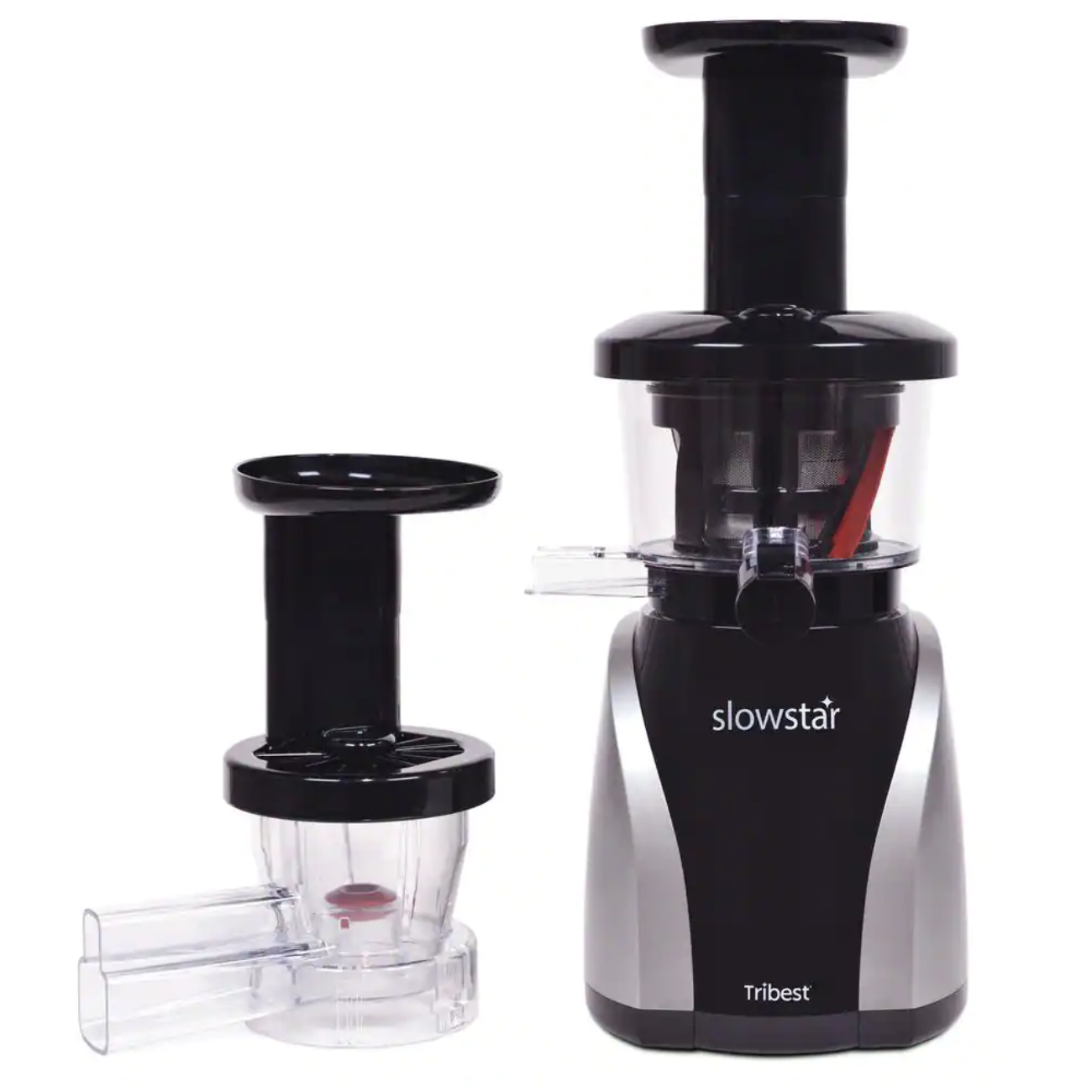 Tribest Slowstar 24 fl. oz. Black and Silver Vertical Cold Press Juicer with Mincing Attachment