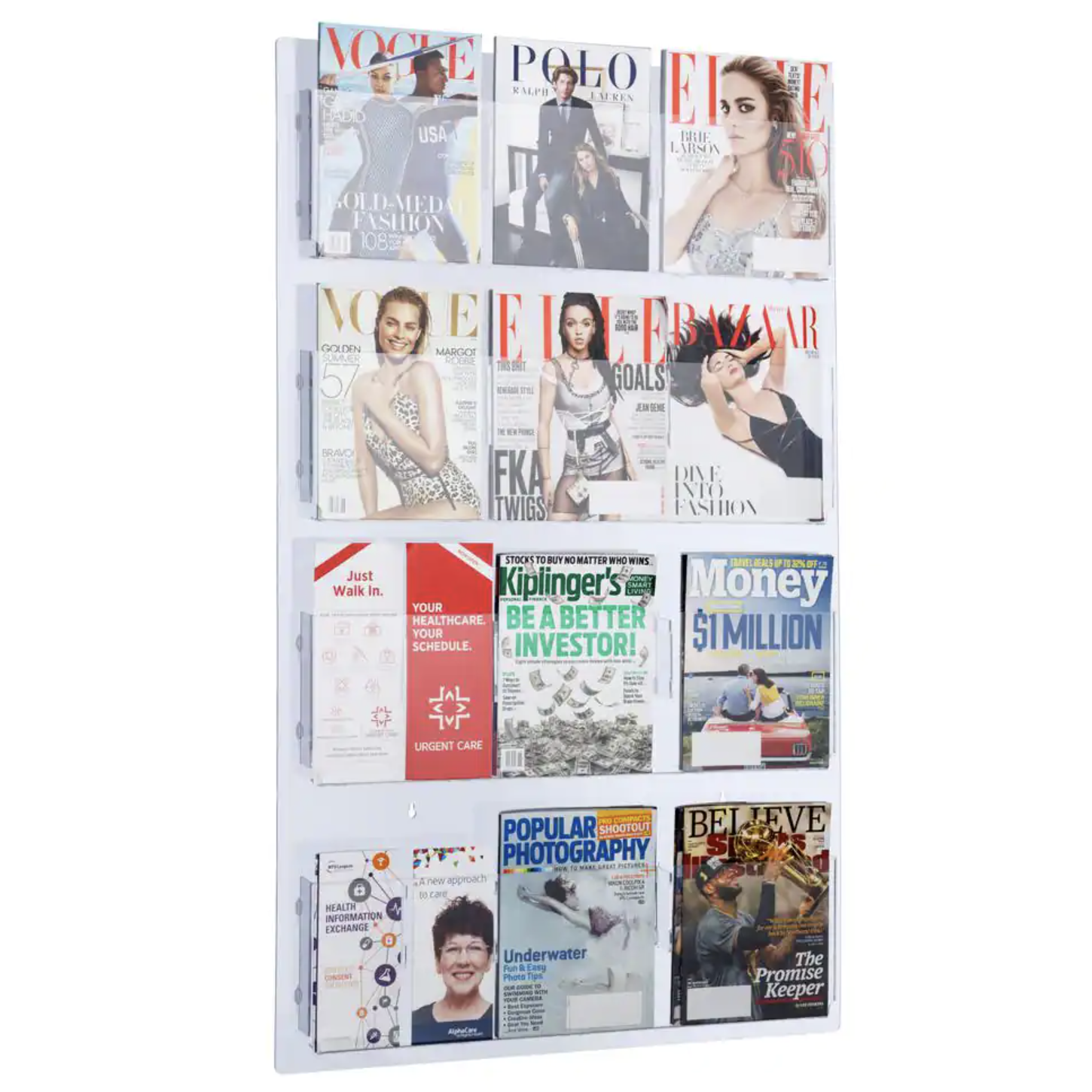 AdirOffice 29 in. x 48 in. Adjustable Pockets Clear Acrylic Hanging Magazine Rack