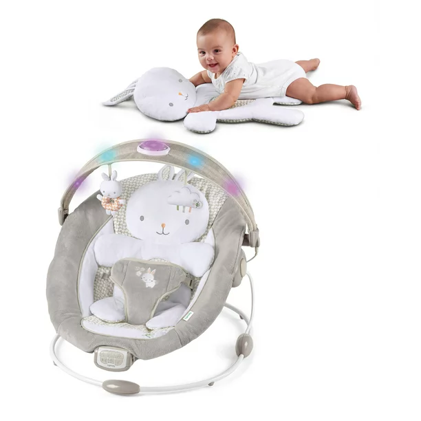 Ingenuity InLighten Baby Bouncer Seat with Light Up Toy Bar & Tummy Time Pillow. Twinkle Tails