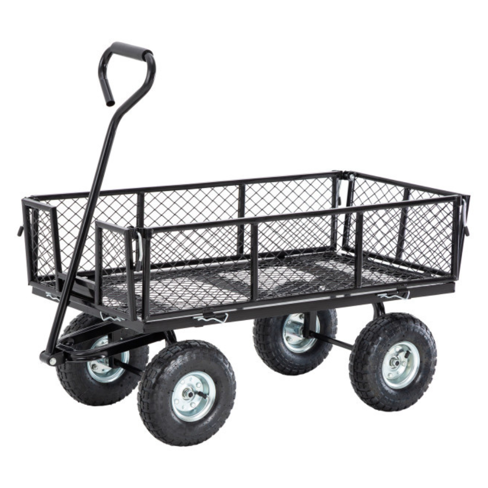 Glitzhome 4 Cu. Ft. Heavy-Duty Black Steel Utility Garden Cart (2003400002)