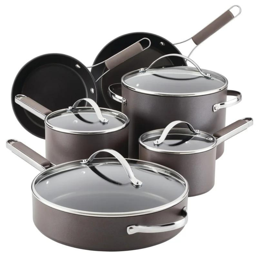 Ayesha Curry Professional Hard Anodized Collection Nonstick Cookware Set. 10-Piece. Charcoal