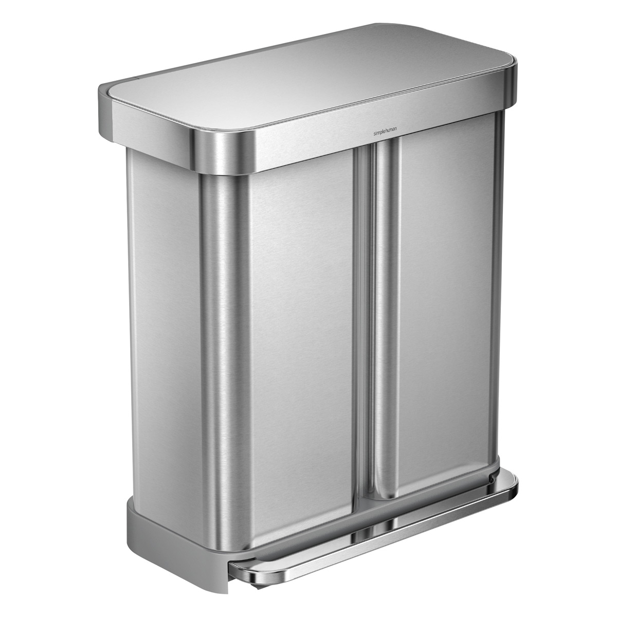 Simplehuman 15 Gal./58L Dual Recycler W/Liner Pocket. Stainless Steel