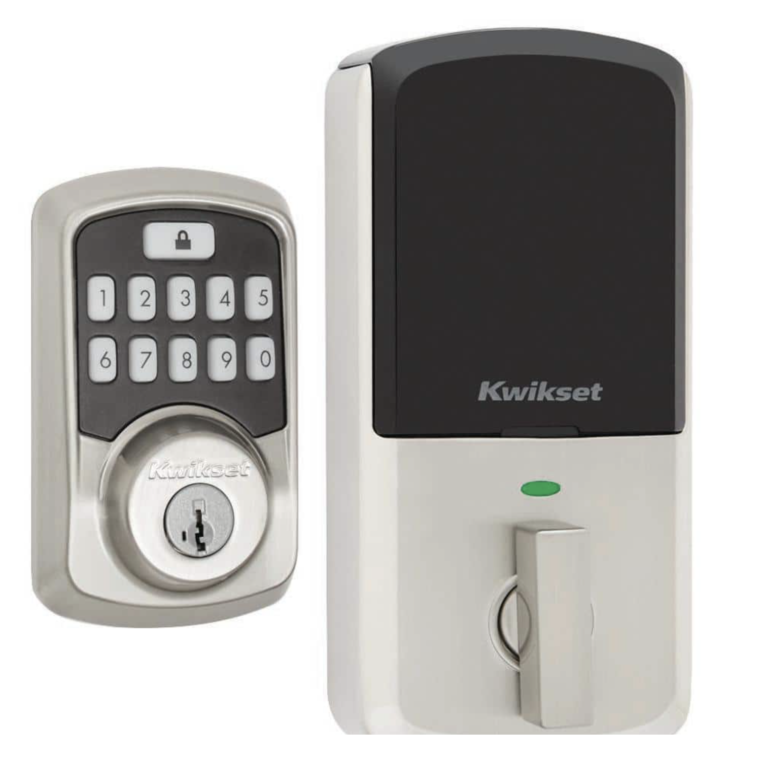 Kwikset Aura Satin Nickel Single Cylinder Electronic Bluetooth Keypad Smart Lock Deadbolt featuring SmartKey Security