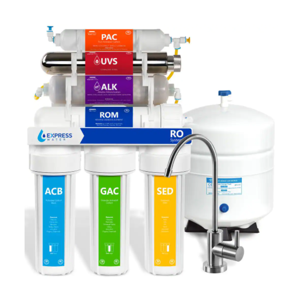 Express Water UV Reverse Osmosis Water Filtration System - 11 Stage UV Water Filter with Faucet and Tank - 100 GDP