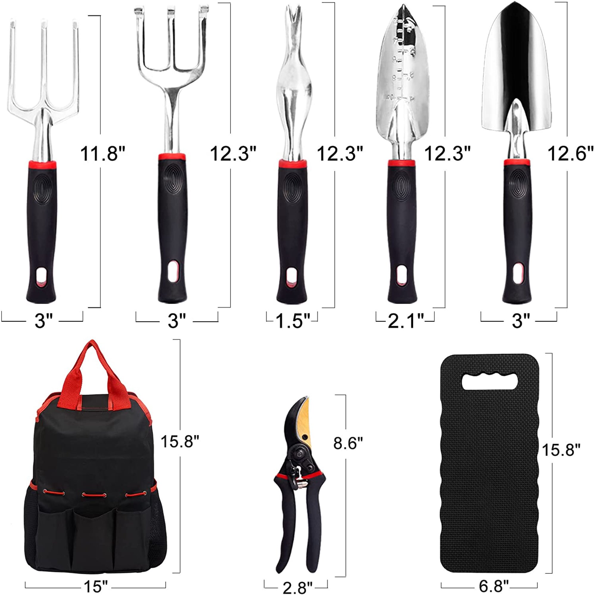 Mechrevo Heavy Duty Aluminum Garden Tools Set 10pcs. Storage Tote Bag