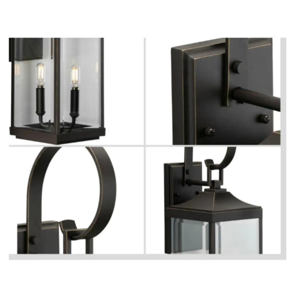 Progress Lighting Gibbes Street 7 in. 2-Light Antique Bronze Clear Beveled Glass New Traditional Outdoor Medium Wall Lantern Light