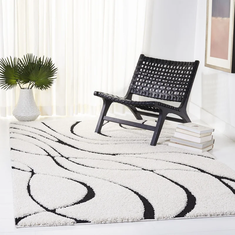 Wrought Studio Philadelphia Machine Woven / Power Loomed Performance Ivory/Black Rug. Rectangle 8′ x 10′