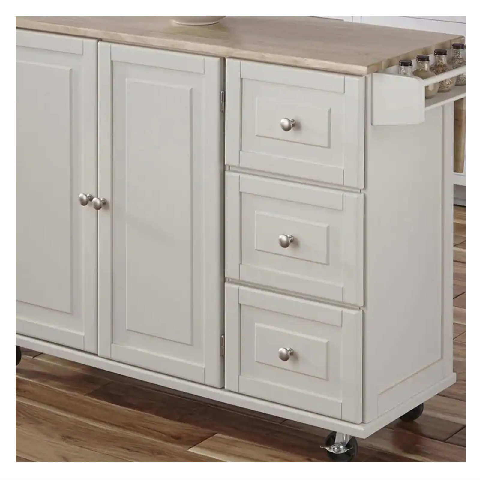 Homestyles Dolly Madison White Kitchen Cart With Natural Wood Top. 4511-95