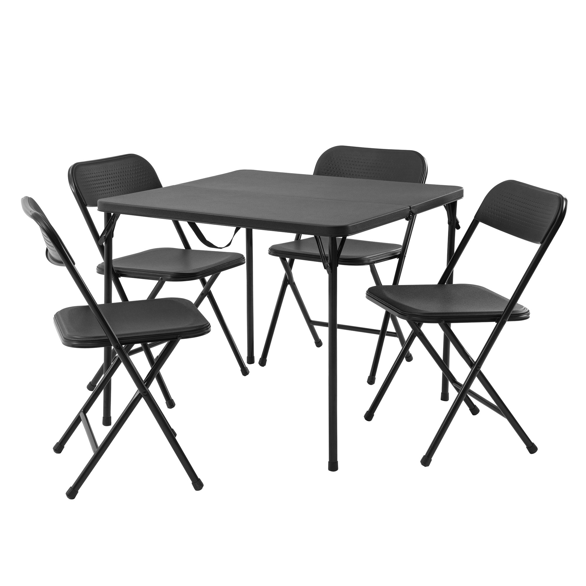 Mainstays 5 Piece Resin Card Table and Four Chairs Set. Black