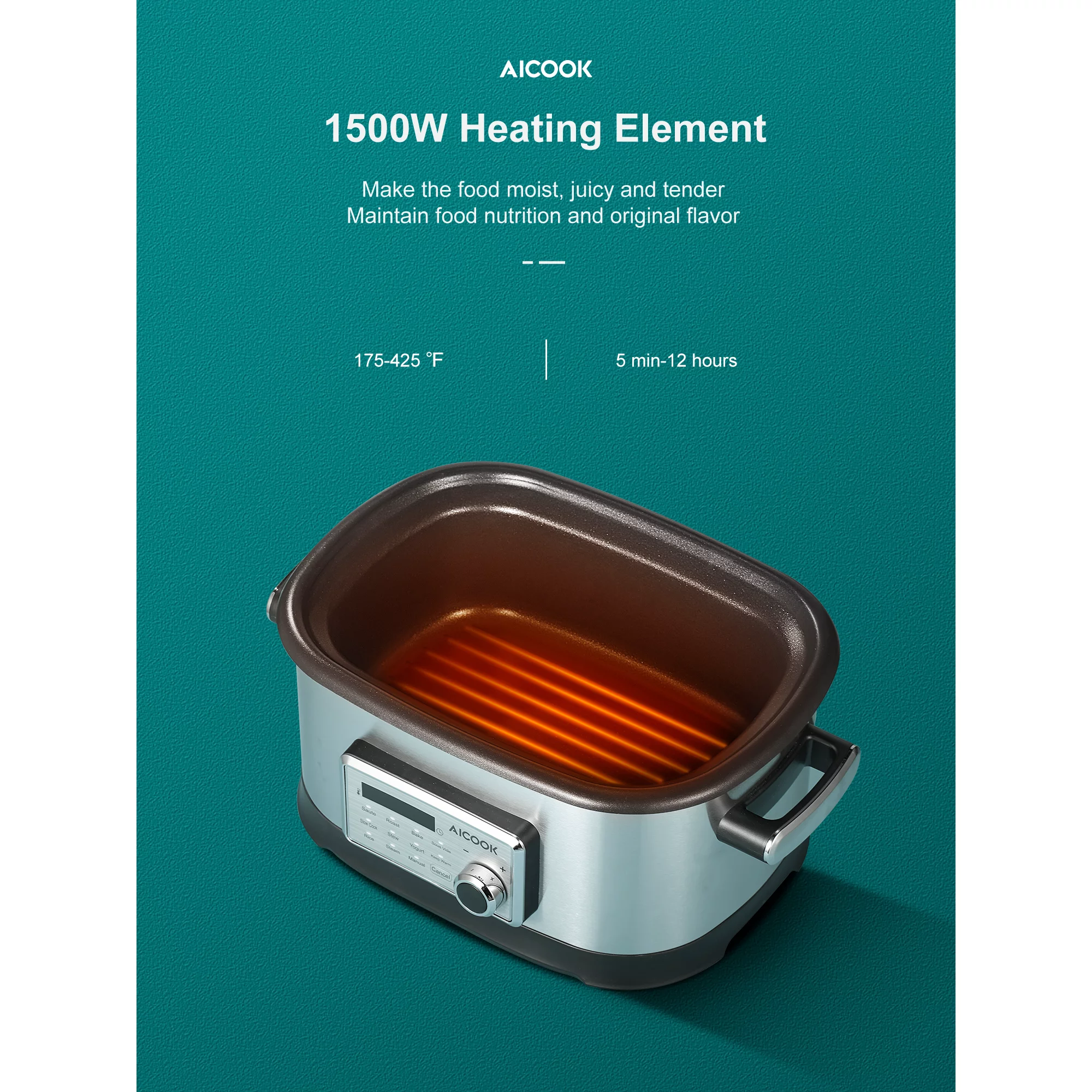 Aicook 10-in-1 6.5 Qt Programmable Multifuctional Cooker. 1500W Non Stick Pot