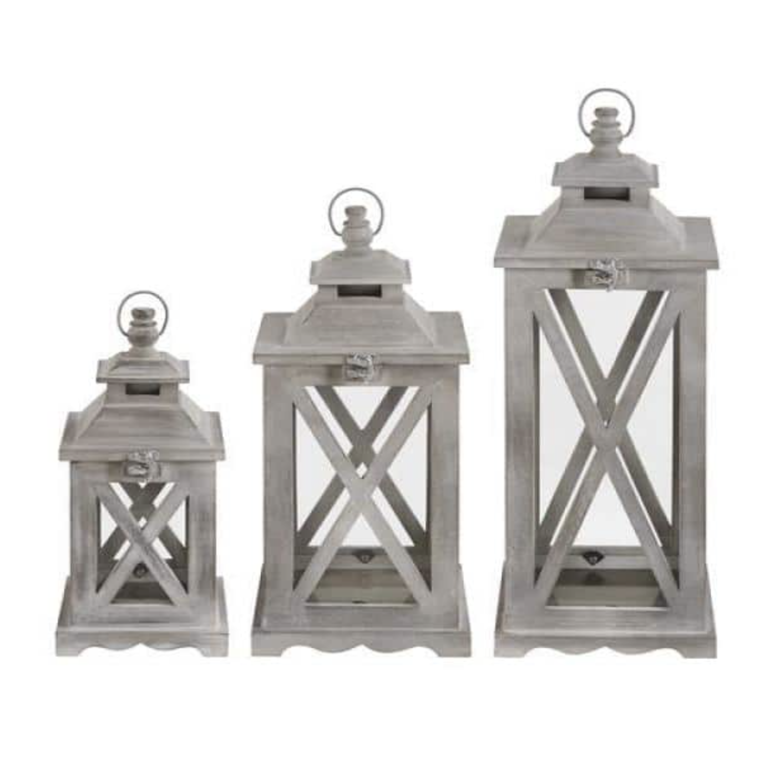 Hampton Bay Distress Grey Mango Wood Lantern Set (3-Pieces)